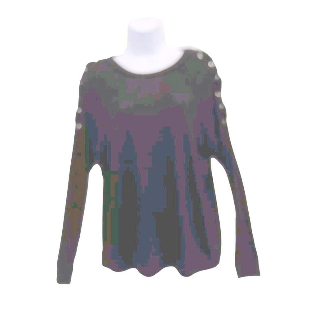 Just‎ Be Womens L Top Black Crewneck Criss Cross Raglan Long Sleeve Rib Sweater